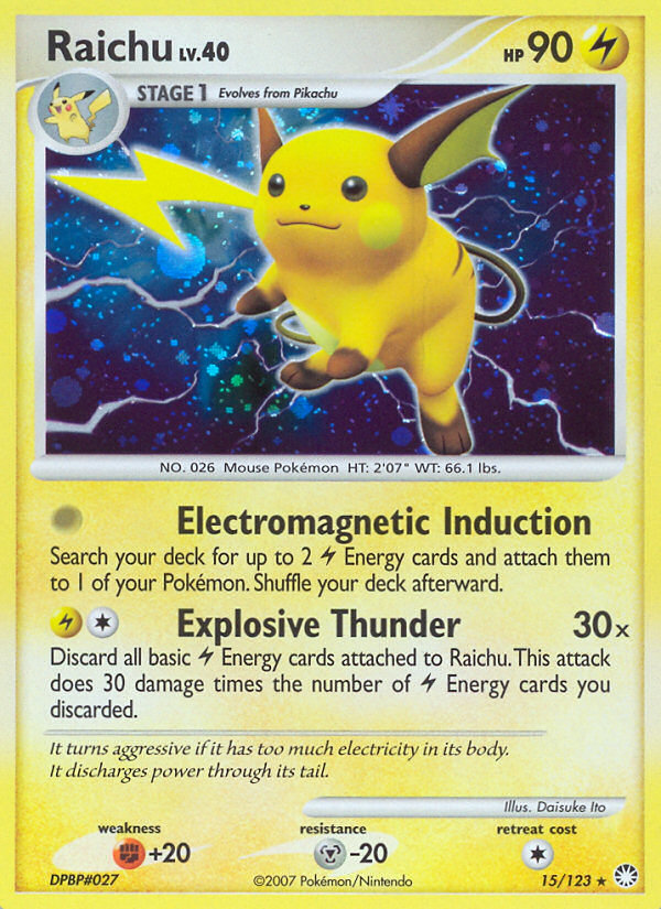 Raichu 15/123 Pokémon Mysterious Treasures (2007) English card — catalogue reference