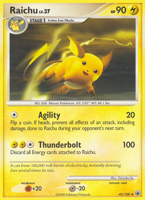 Raichu 45/100 Pokémon Majestic Dawn (2008) English card — catalogue reference