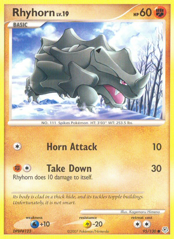 Rhyhorn 95/130 Pokémon Diamond & Pearl (2007) English card — catalogue reference