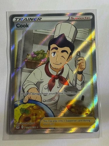 Trading card featuring a chef character with a shiny border on a white background