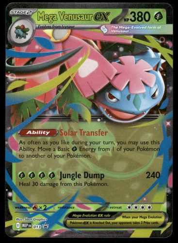 Mega Venusaur EX trading card with detailed artwork and text