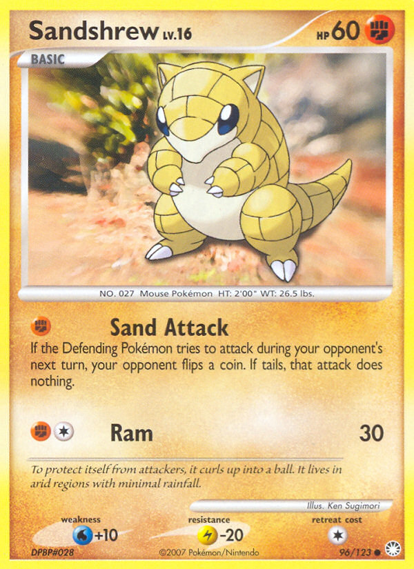 Sandshrew 96/123 Pokémon Mysterious Treasures (2007) English card — catalogue reference
