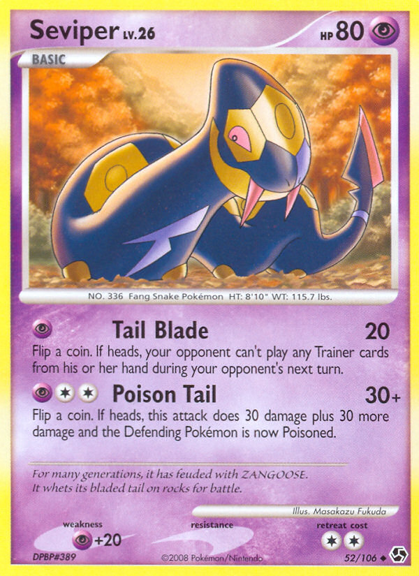 Seviper 52/106 Pokémon Great Encounters (2008) English card — catalogue reference