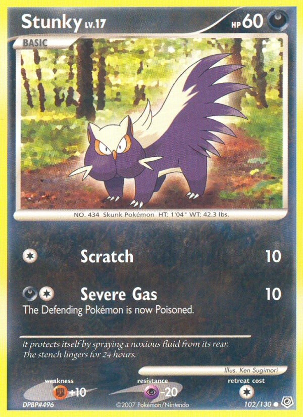 Stunky 102/130 Pokémon Diamond & Pearl (2007) English card — catalogue reference