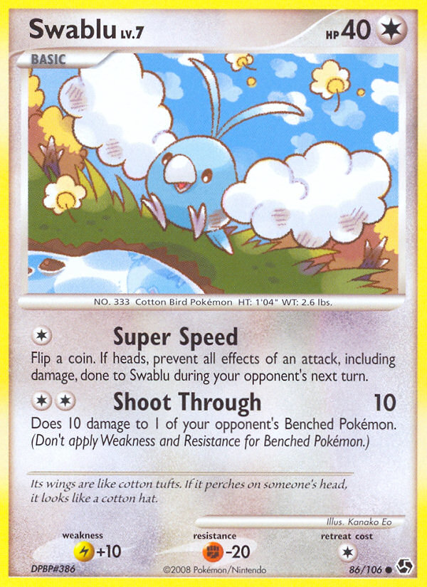 Swablu 86/106 Pokémon Great Encounters (2008) English card — catalogue reference