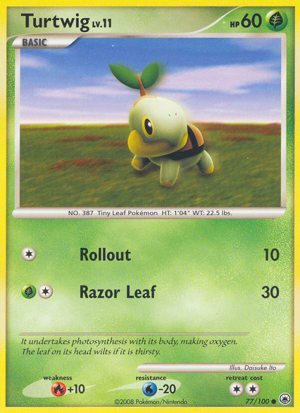 Turtwig 77/100 Pokémon Majestic Dawn (2008) English card — catalogue reference