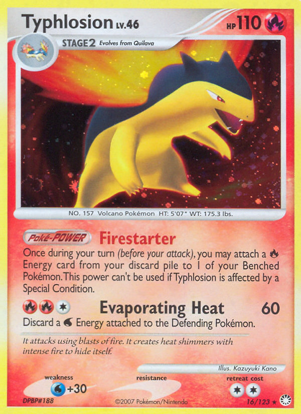 Typhlosion 16/123 Pokémon Mysterious Treasures (2007) English card — catalogue reference