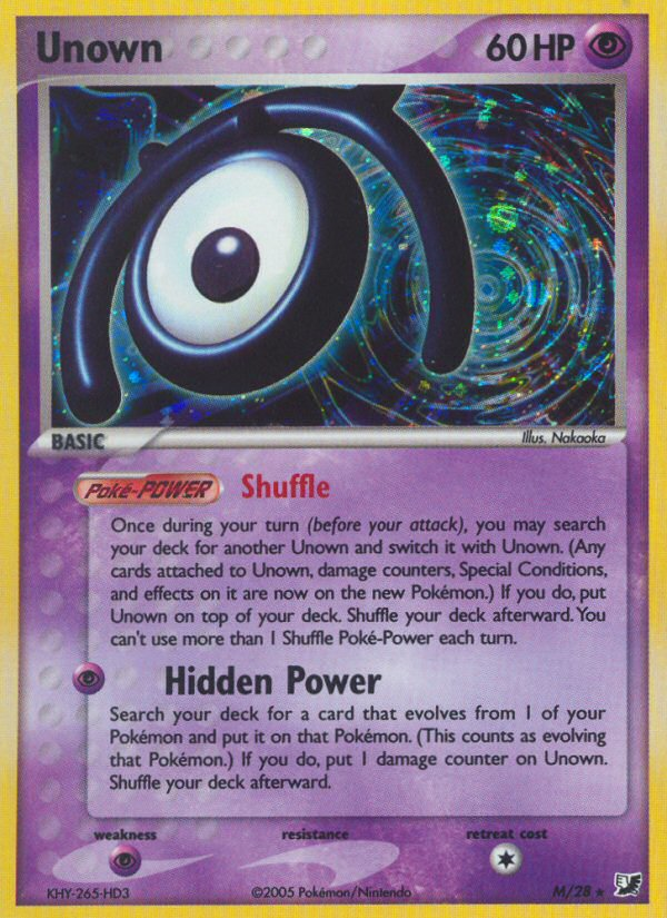 Unown M M/28 Pokémon EX Unseen Forces (2005) English card — catalogue reference