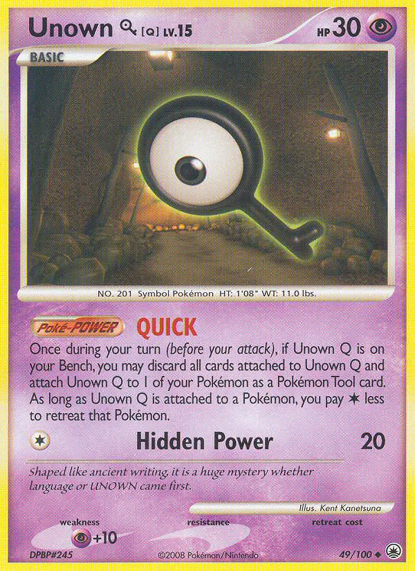 Unown [Q] 49/100 Pokémon Majestic Dawn (2008) English card — catalogue reference