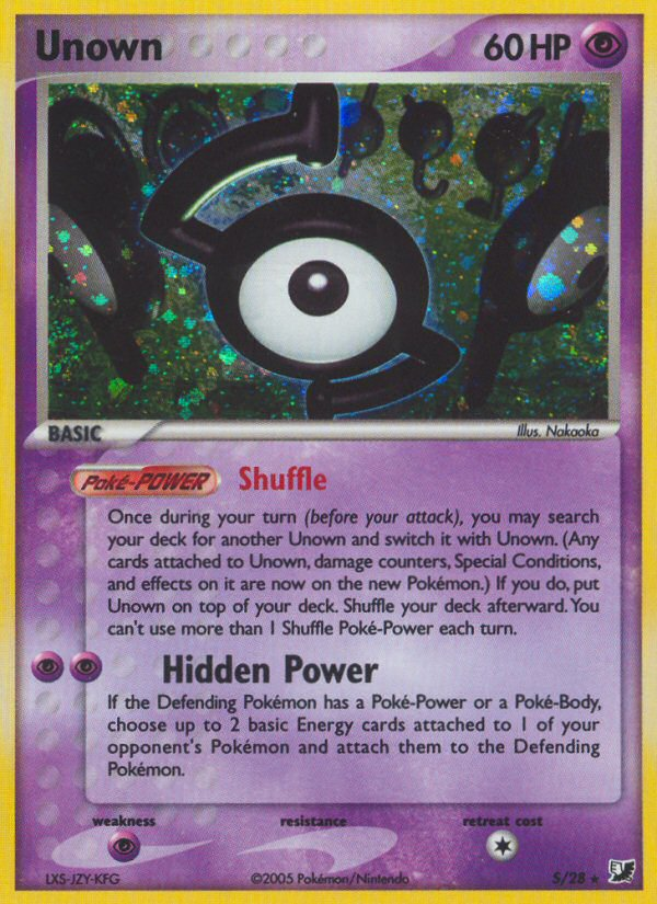 Unown S S/28 Pokémon EX Unseen Forces (2005) English card — catalogue reference