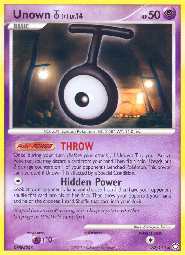 Unown [T] 67/123 Pokémon Mysterious Treasures (2007) English card — catalogue reference