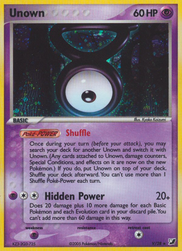 Unown V V/28 Pokémon EX Unseen Forces (2005) English card — catalogue reference