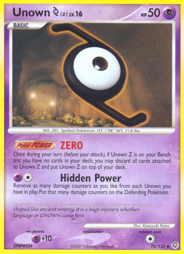 Unown [Z] 72/132 Pokémon Secret Wonders (2007) English card — catalogue reference