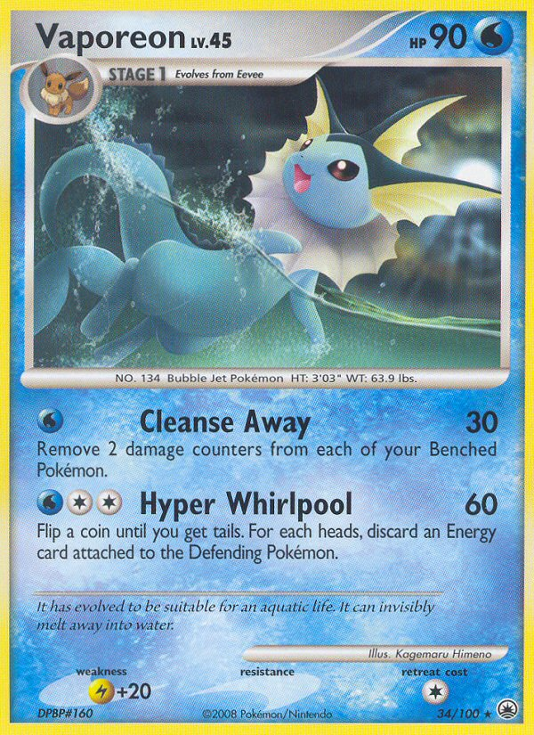 Vaporeon 34/100 Pokémon Majestic Dawn (2008) English card — catalogue reference