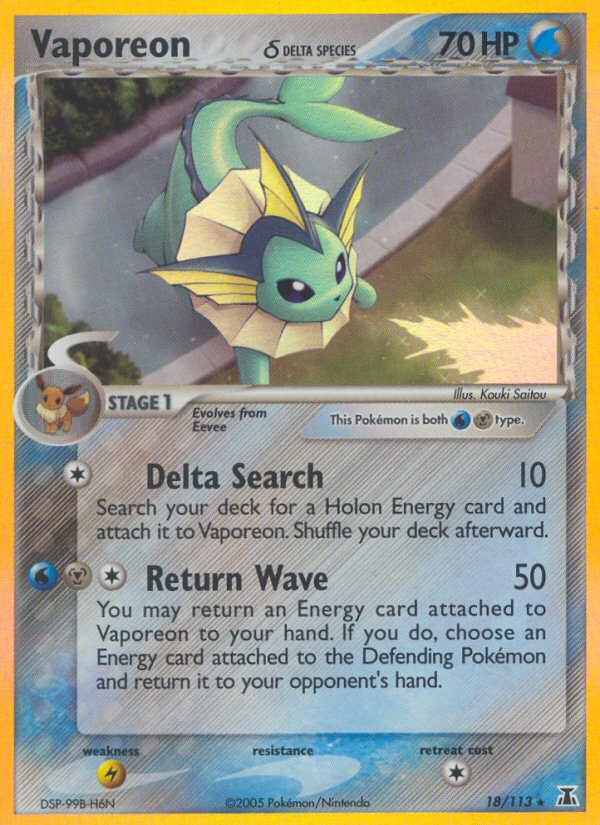Vaporeon δ 18/113 Pokémon EX Delta Species (2005) English card — catalogue reference