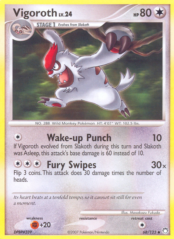 Vigoroth 68/123 Pokémon Mysterious Treasures (2007) English card — catalogue reference
