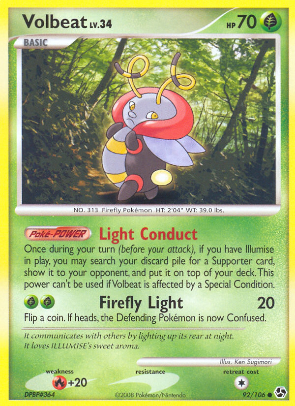 Volbeat 92/106 Pokémon Great Encounters (2008) English card — catalogue reference
