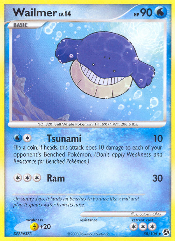 Wailmer 58/106 Pokémon Great Encounters (2008) English card — catalogue reference