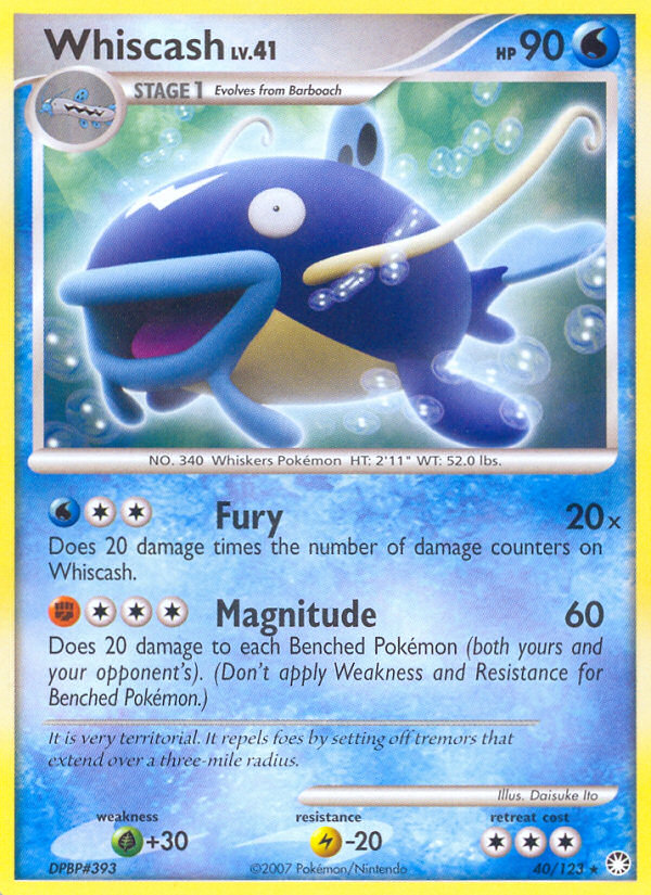 Whiscash 40/123 Pokémon Mysterious Treasures (2007) English card — catalogue reference