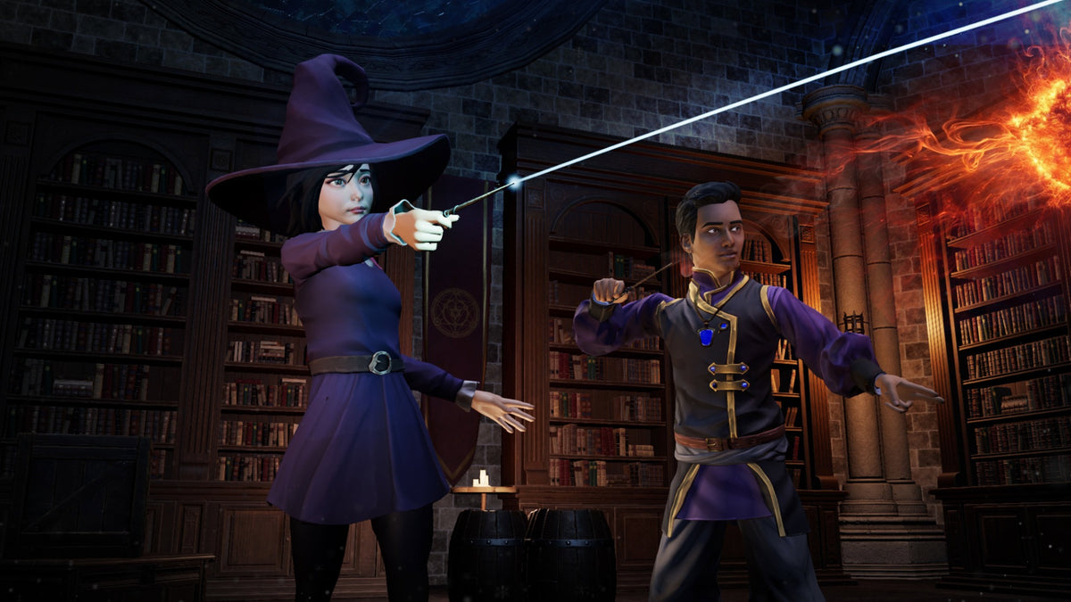 Wizards Academy VR players casting magic spells in a castle library
