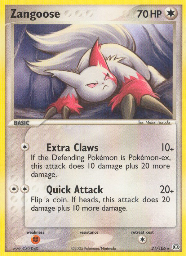 Zangoose 21/106 Pokémon EX Emerald (2005) English card — catalogue reference