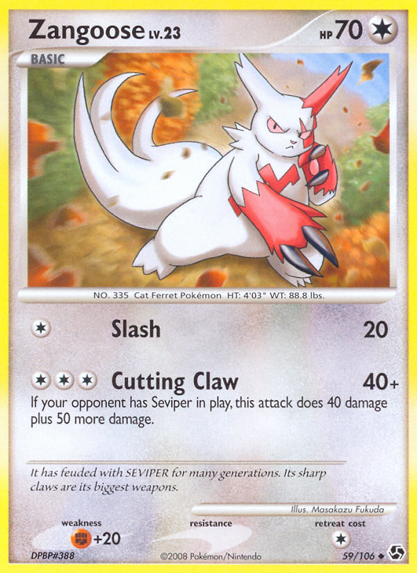 Zangoose 59/106 Pokémon Great Encounters (2008) English card — catalogue reference