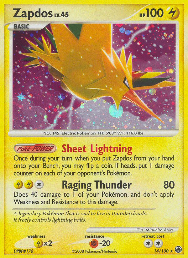 Zapdos 14/100 Pokémon Majestic Dawn (2008) English card — catalogue reference