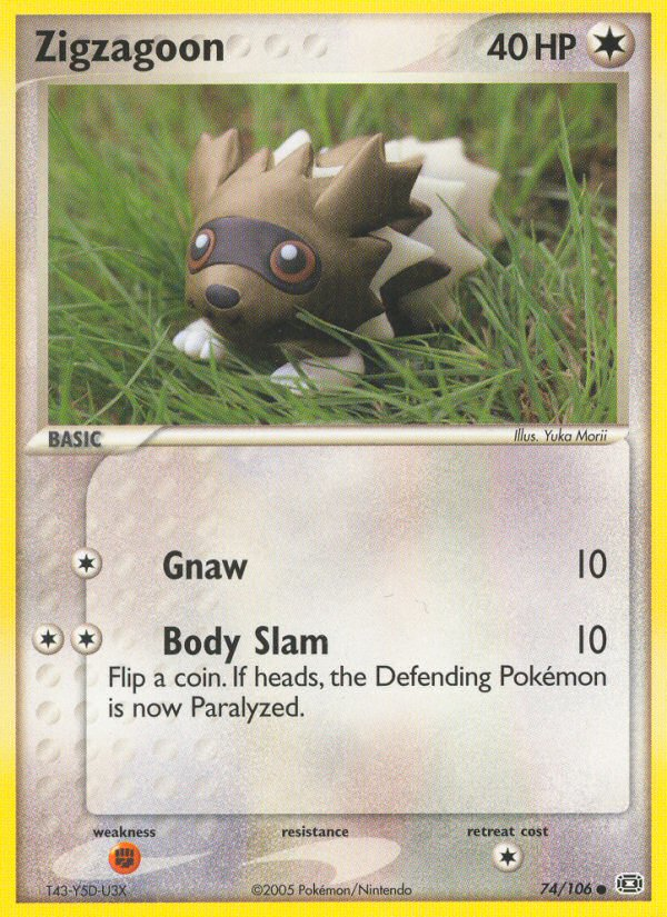 Zigzagoon 74/106 Pokémon EX Emerald (2005) English card — catalogue reference