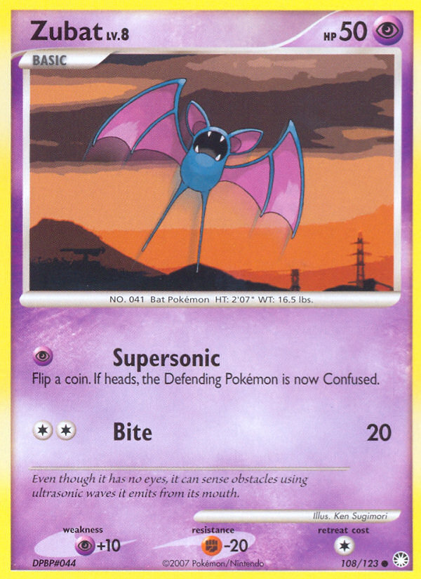 Zubat 108/123 Pokémon Mysterious Treasures (2007) English card — catalogue reference